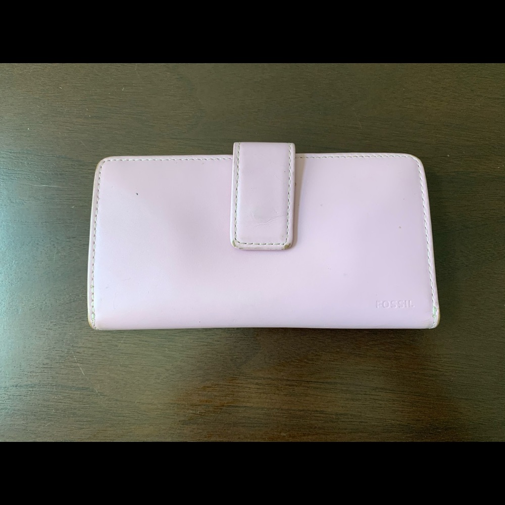 Fossil Leather Wallet With Button Closure In Pink - image 1